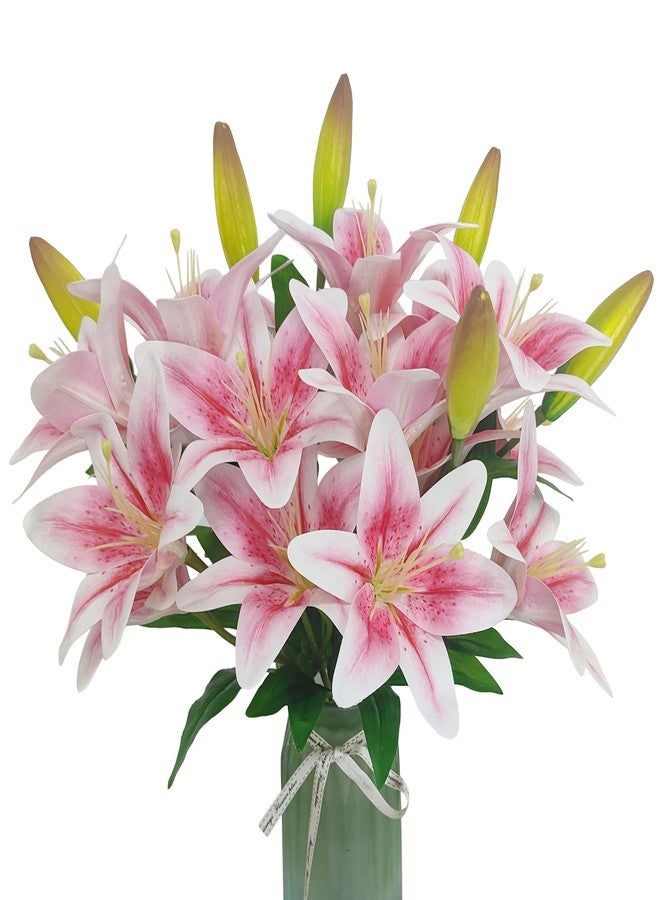 ATFL Artifical Lily Flowers 18 Heads, 5 Forks Long Stem Faux Fake Tiger Lily Flower Bouquets for Home Hotel Office Party Decor Table Centerpieces (2, Light Pink) - Image 5